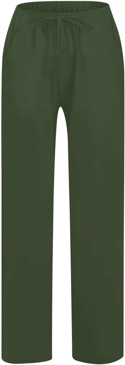 Summer Linen Pants for Women Trendy 2025 High Waisted Drawstring Lounge Trousers Flowy Boho Beach Pant Vacation Outfits