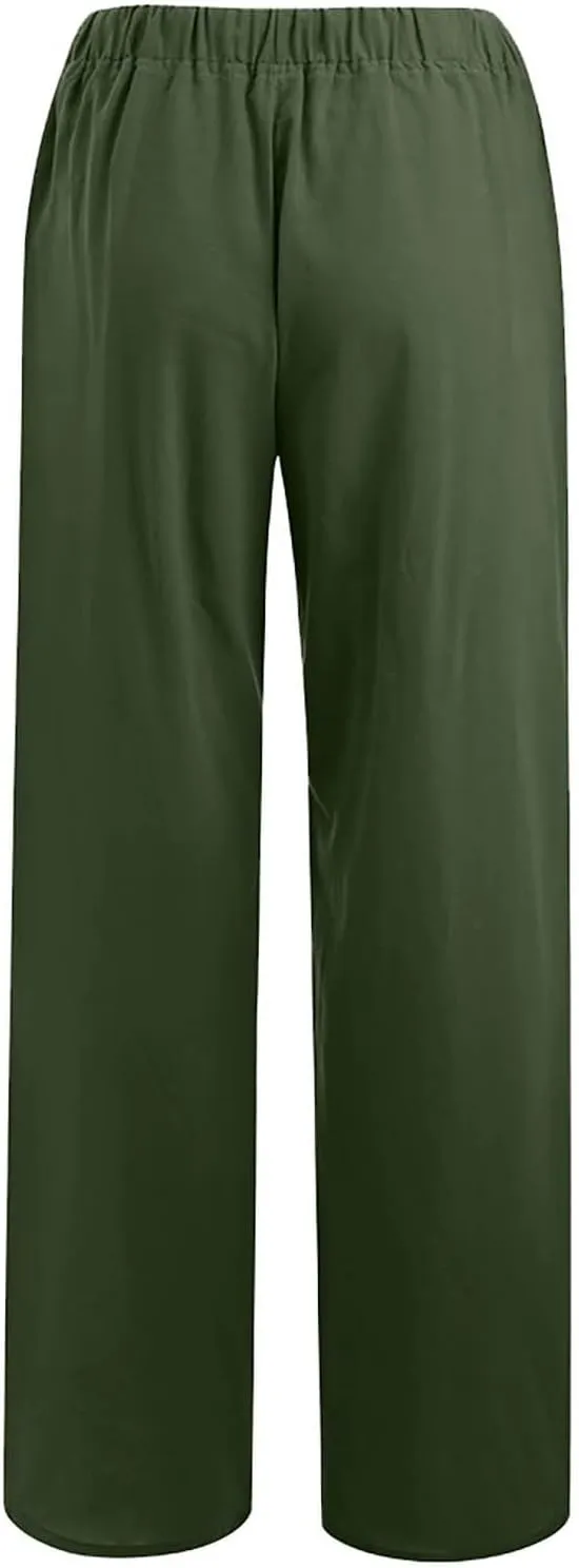 Summer Linen Pants for Women Trendy 2025 High Waisted Drawstring Lounge Trousers Flowy Boho Beach Pant Vacation Outfits