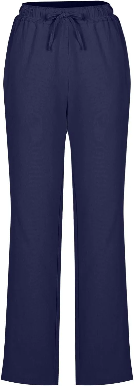 Summer Pants for Women 2025 Casual Drawstring High Waisted Linen Pants Beach Wide Leg Trousers with Pockets