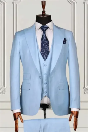 Suzhoufashion Bespoke Dark Blue Formal Peaked Lapel Three Pieces Men Suits
