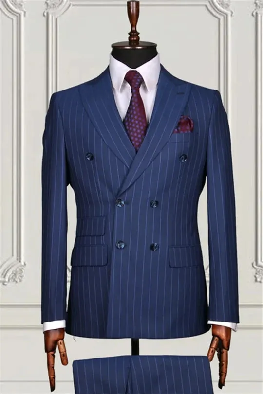 Suzhoufashion Formal Gray Striped Double Breasted Bespoke Men Suits