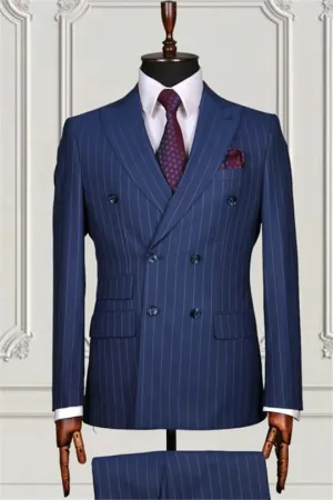 Suzhoufashion Formal Gray Striped Double Breasted Bespoke Men Suits