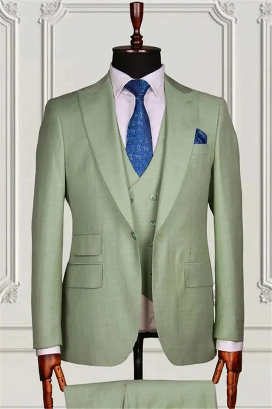 Suzhoufashion Formal Green Three Pieces Peaked Lapel Men Suits