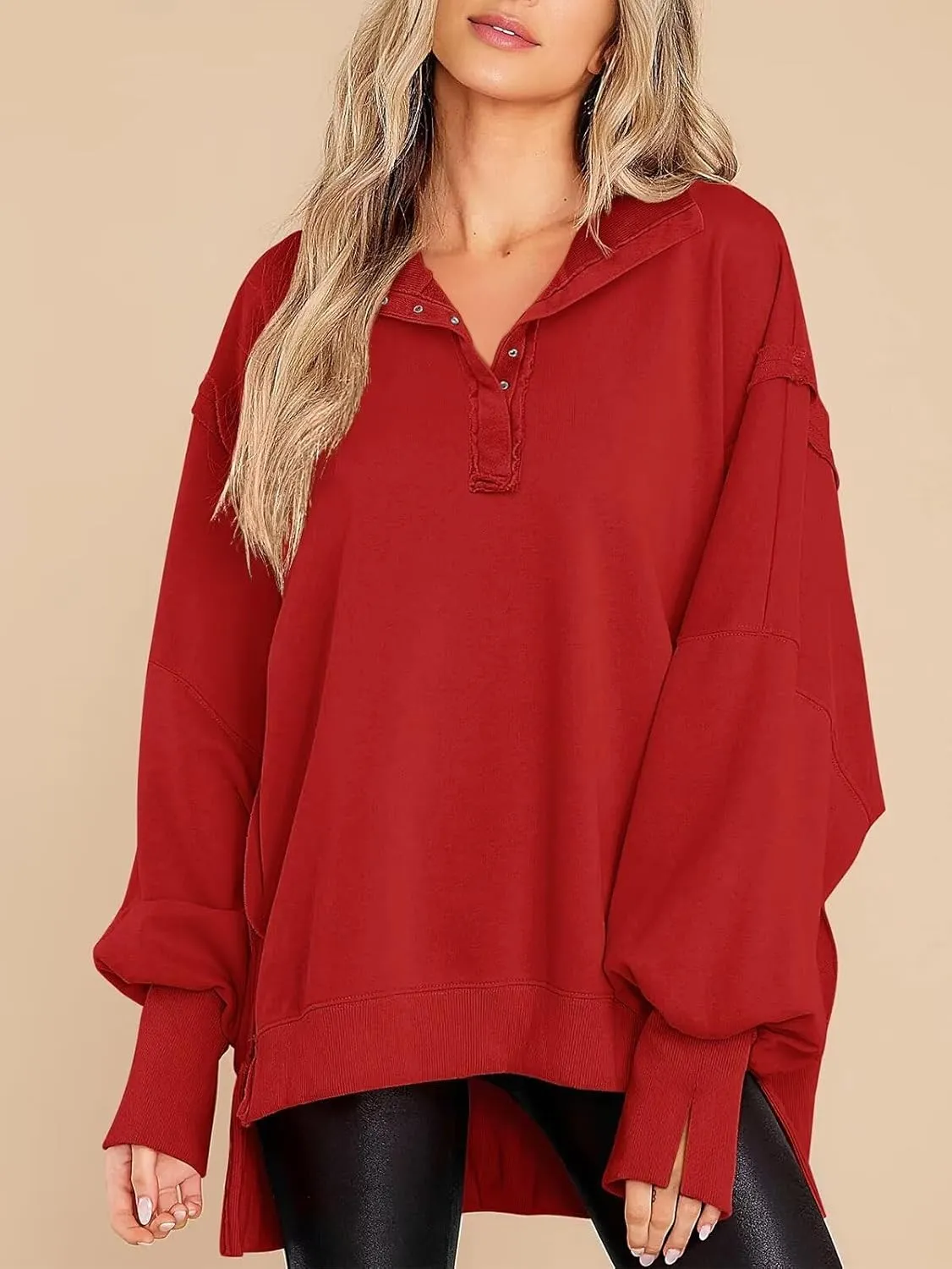 Sweatshirt for Women Fall Clothing for Women 2024 Trendy Henley Pullover Button Sweatshirts Tunic Tops S-2xl