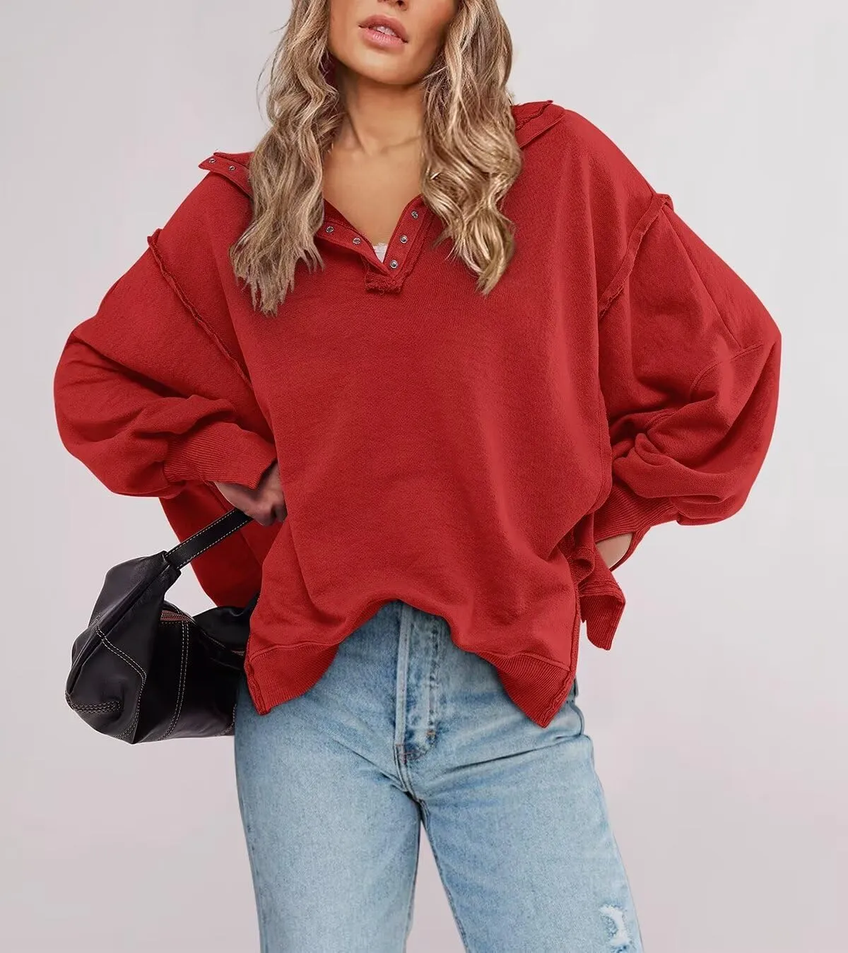 Sweatshirt for Women Fall Clothing for Women 2024 Trendy Henley Pullover Button Sweatshirts Tunic Tops S-2xl