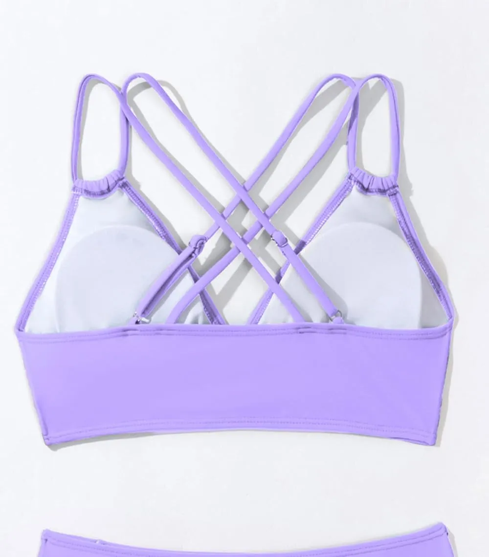 Tainehs Women's Push Up V Neck Bikini Tops Criss Cross Back Padded Bathing Suit Top Only