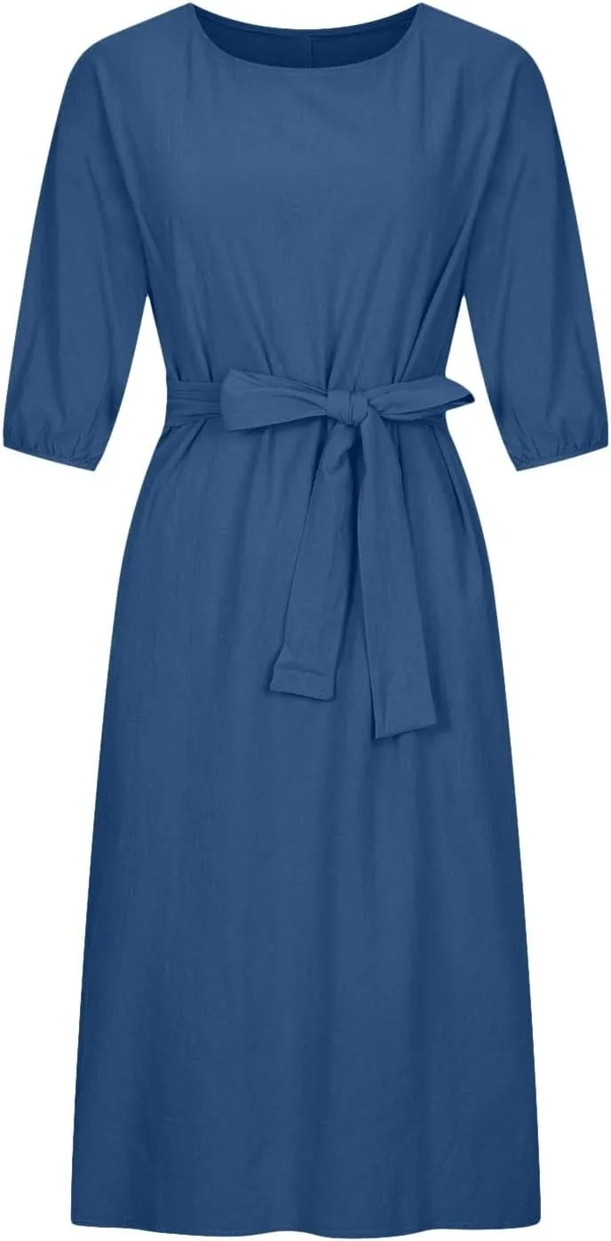TARIENDY Women Casual Dresses Summer Lace Up Dress Plus Size Plain Lounge Dress Loose Fit Comfy Midi Dresses 2025 Trendy