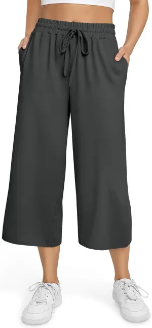 TARSE Women's Summer High Waisted Yoga Capri Pants Plus Size Casual Sport Activewear Capris Sweatpants Loose Fit