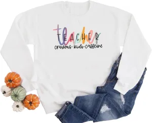 Teacher Crayons Kids Caffeine Sweatshirt for Women Graphic Casual Fall Winter Long Sleeve Crewneck Pullover Tops