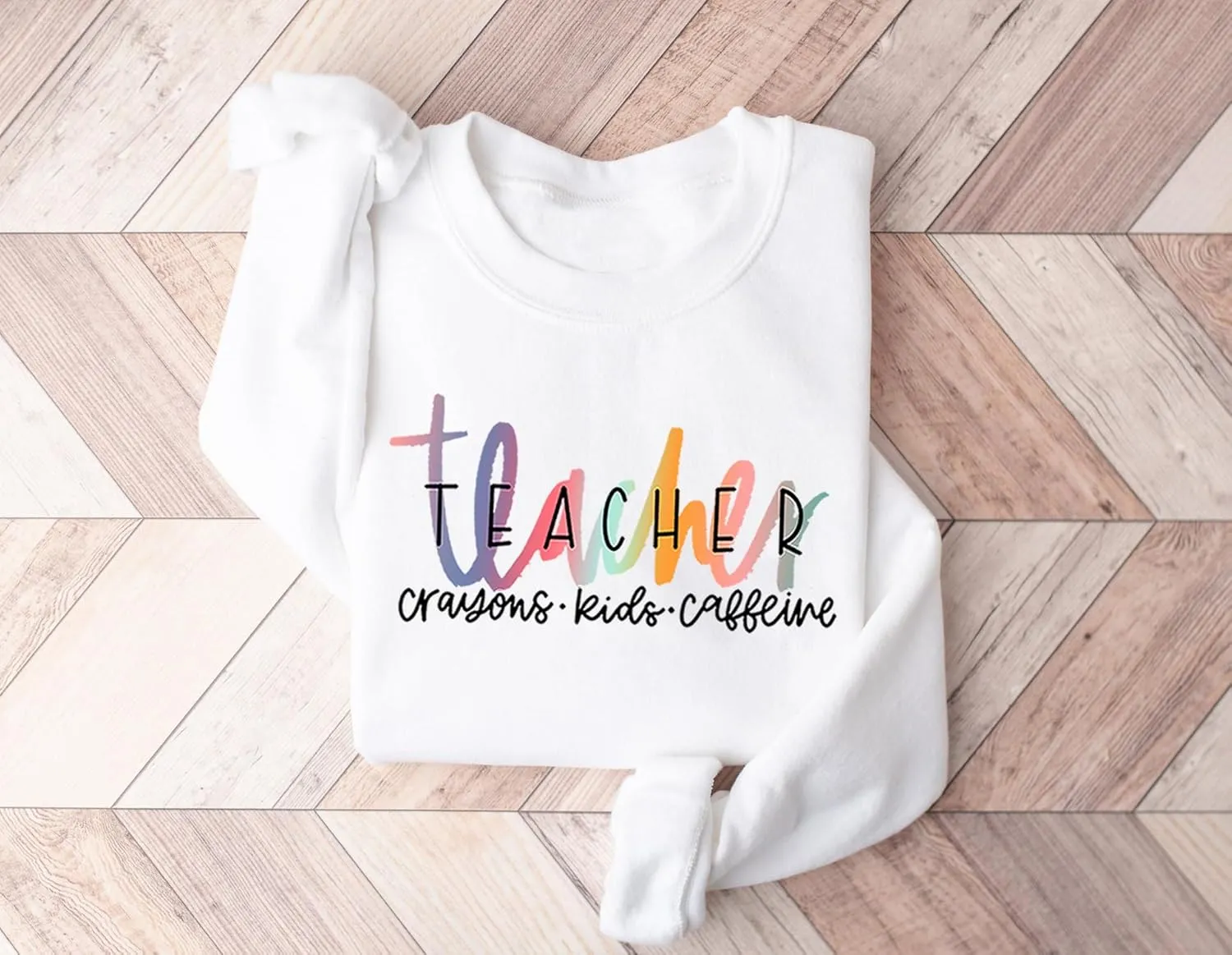 Teacher Crayons Kids Caffeine Sweatshirt for Women Graphic Casual Fall Winter Long Sleeve Crewneck Pullover Tops
