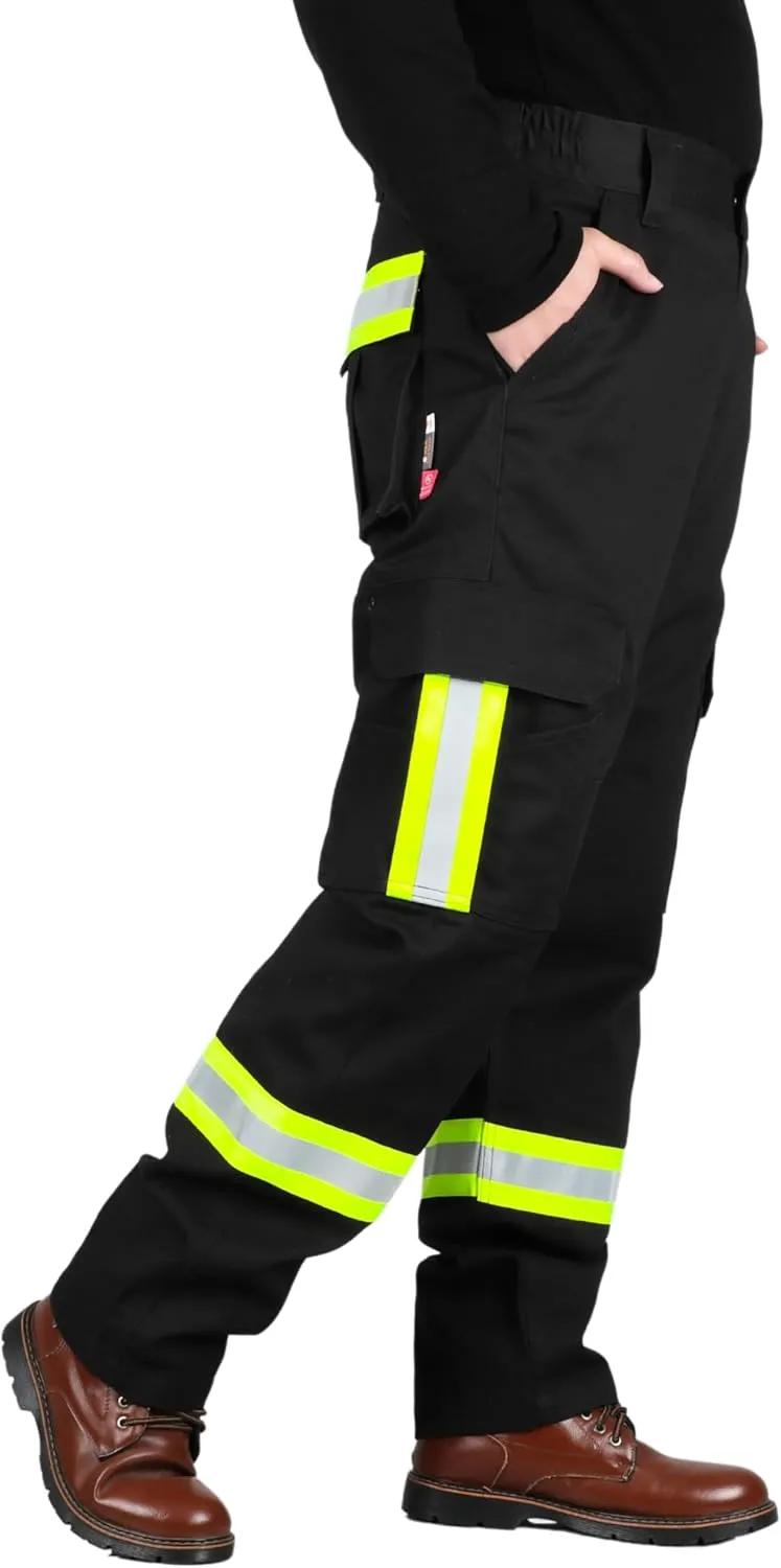 TICOMELA FR Pants High Visibility Cargo Pants NFPA2112 7.5oz Hi-Vis Flame Resistant Elastic Waist Pants