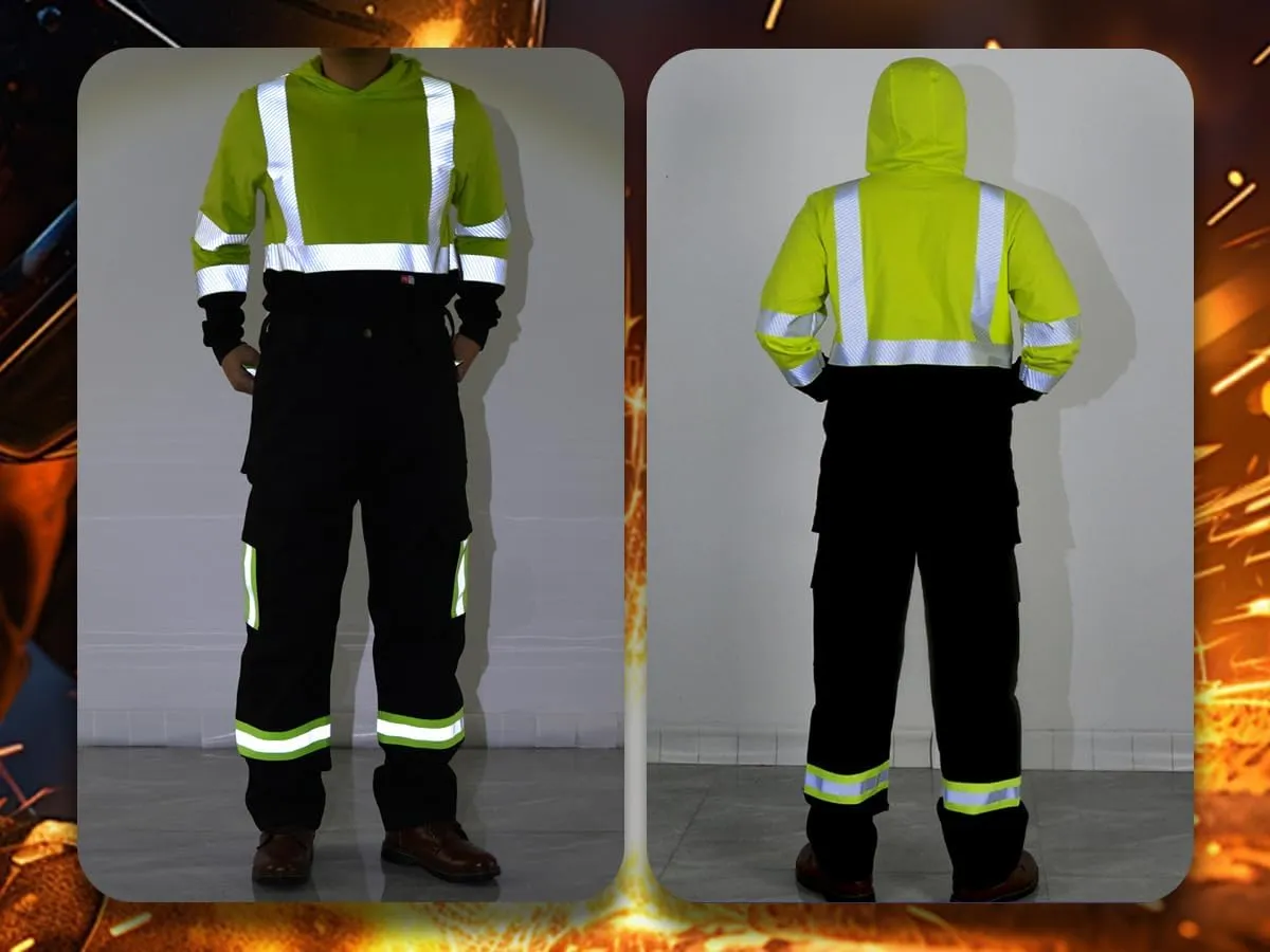 TICOMELA FR Pants High Visibility Cargo Pants NFPA2112 7.5oz Hi-Vis Flame Resistant Elastic Waist Pants