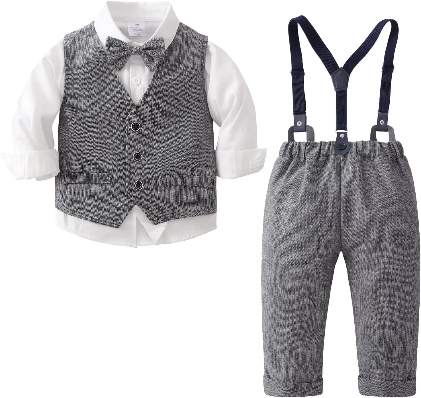 Tiepant Boys 3-Piece Vest Suits Long Sleeve Gentleman Outfits Set for Toddler