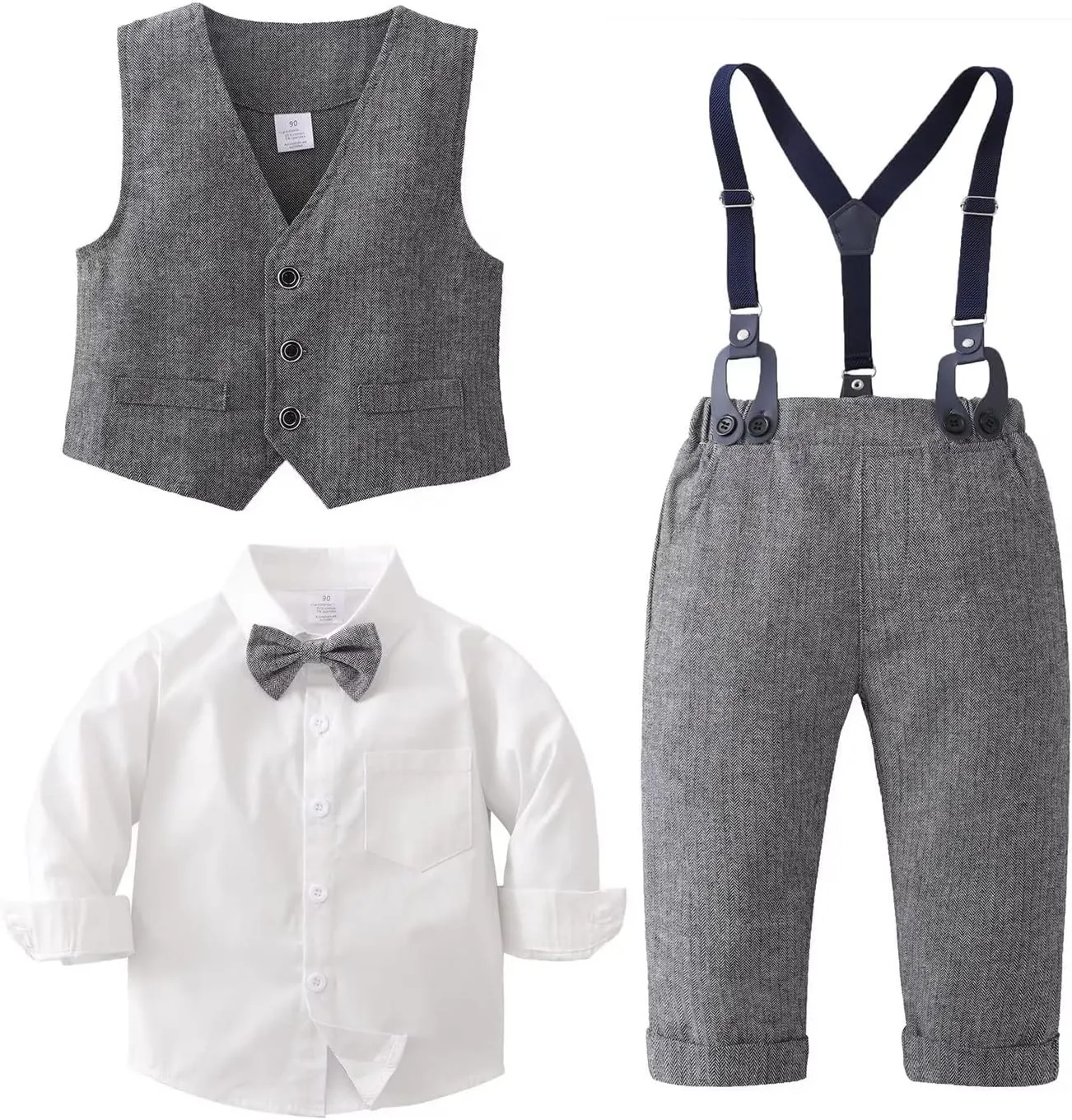 Tiepant Boys 3-Piece Vest Suits Long Sleeve Gentleman Outfits Set for Toddler