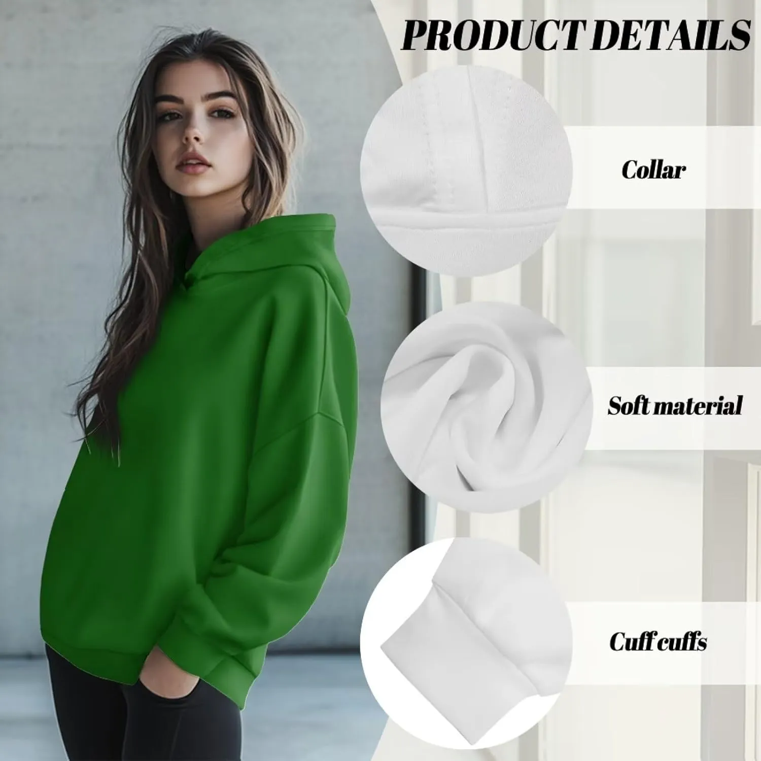 TOADDITDO Women's Casual Hoodies Long Sleeve Solid Lightweight Pullover Tops Loose Sweatshirt Hooded Size S-2XL