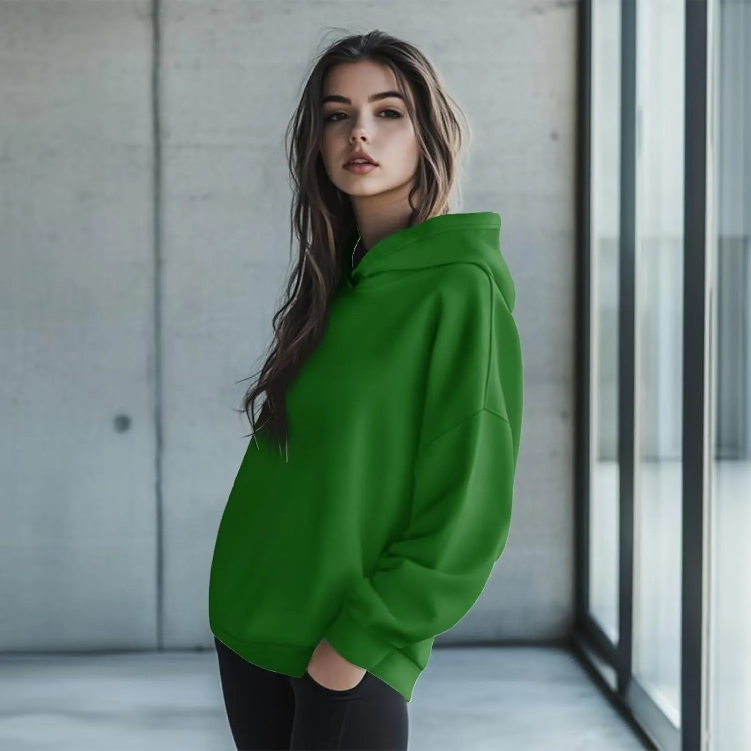 TOADDITDO Women's Casual Hoodies Long Sleeve Solid Lightweight Pullover Tops Loose Sweatshirt Hooded Size S-2XL