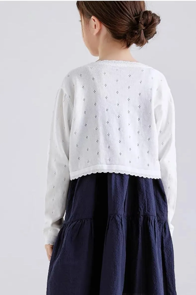 Toddler Girls Cardigan Sweater Bolero Shrug Baby Kids Long Sleeve Cropped Dress Up Button Closure Jacket Tops