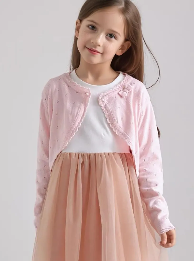 Toddler Girls Cardigan Sweater Bolero Shrug Baby Kids Long Sleeve Cropped Dress Up Button Closure Jacket Tops