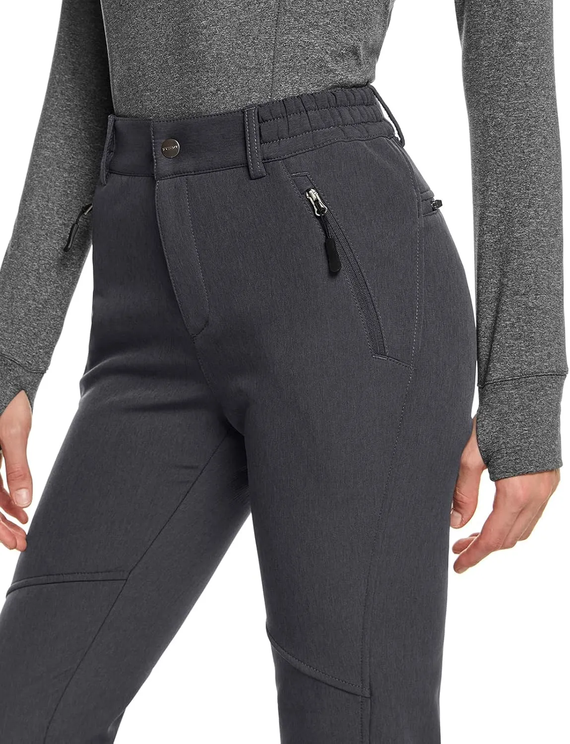 TSLA Women's Softshell Winter Snow Ski Pants, Fleece Lined Waterproof Hiking Pants, Insulated Work Outdoor Pants