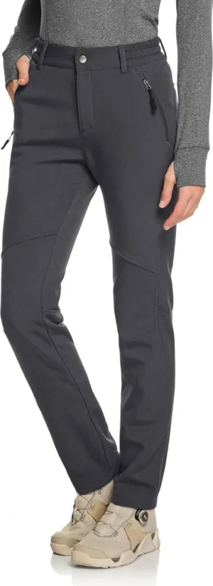 TSLA Women's Softshell Winter Snow Ski Pants, Fleece Lined Waterproof Hiking Pants, Insulated Work Outdoor Pants
