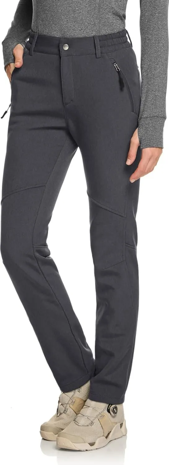 TSLA Women's Softshell Winter Snow Ski Pants, Fleece Lined Waterproof Hiking Pants, Insulated Work Outdoor Pants