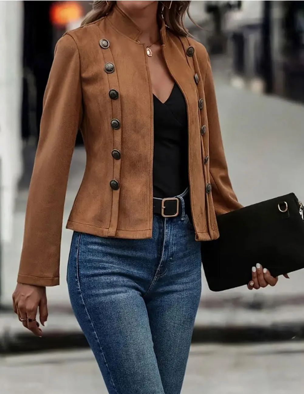 utcoco Women's Faux Suede Leather Jacket Casual Long Sleeve Blazer Jacket Coat 2024 Fall Outfits