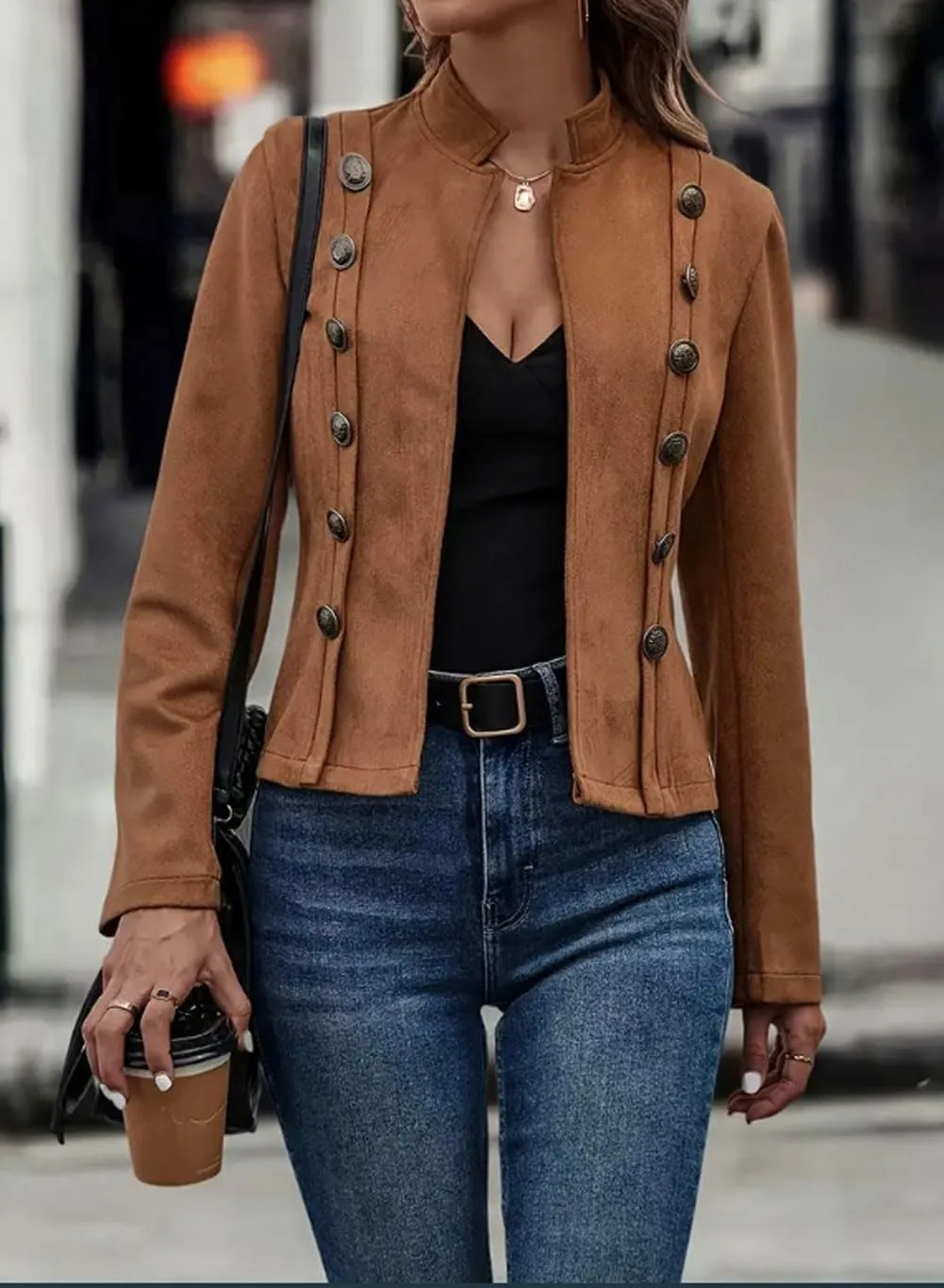 utcoco Women's Faux Suede Leather Jacket Casual Long Sleeve Blazer Jacket Coat 2024 Fall Outfits