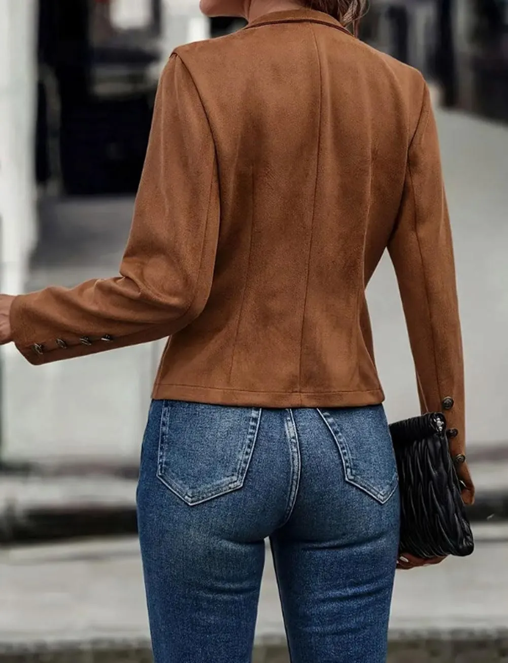 utcoco Women's Faux Suede Leather Jacket Casual Long Sleeve Blazer Jacket Coat 2024 Fall Outfits