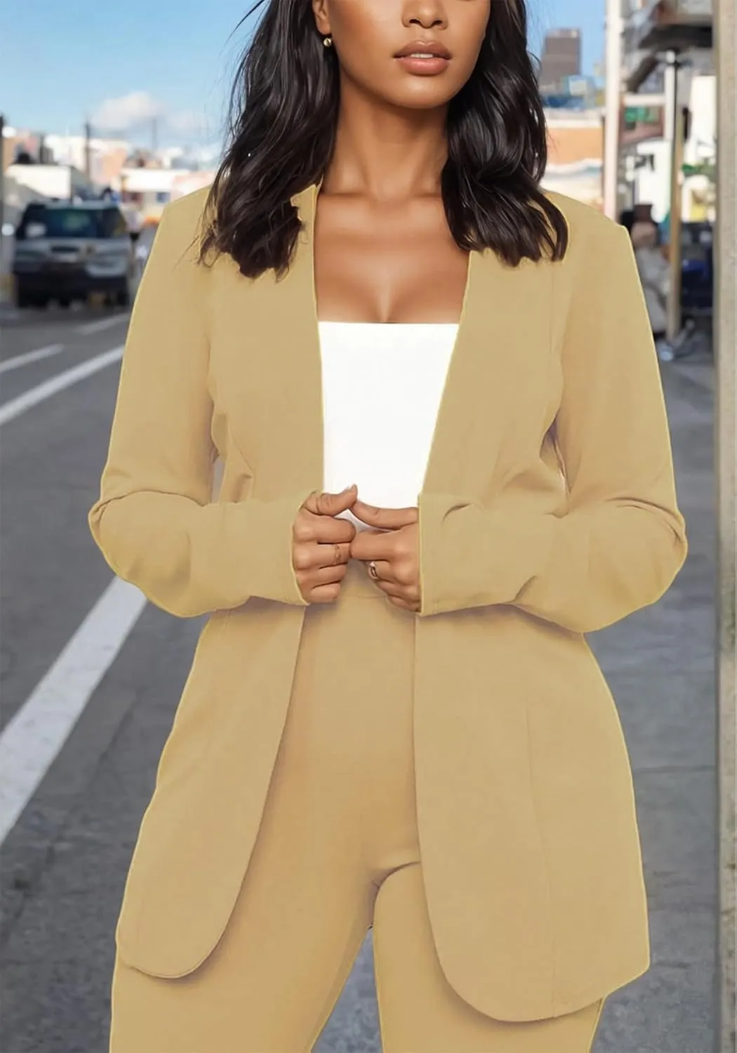 Vakkest Womens Suits 2 Piece Set Business Formal Outfit Casual Long Sleeve Blazer and Office Work Pencil Pants Dressy