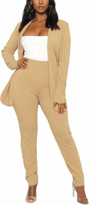 Vakkest Womens Suits 2 Piece Set Business Formal Outfit Casual Long Sleeve Blazer and Office Work Pencil Pants Dressy