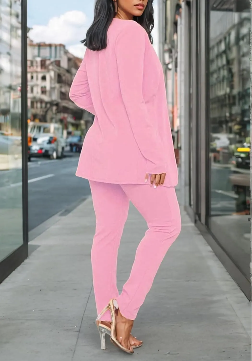 Vakkest Womens Suits 2 Piece Set Business Formal Outfit Casual Long Sleeve Blazer and Office Work Pencil Pants Dressy