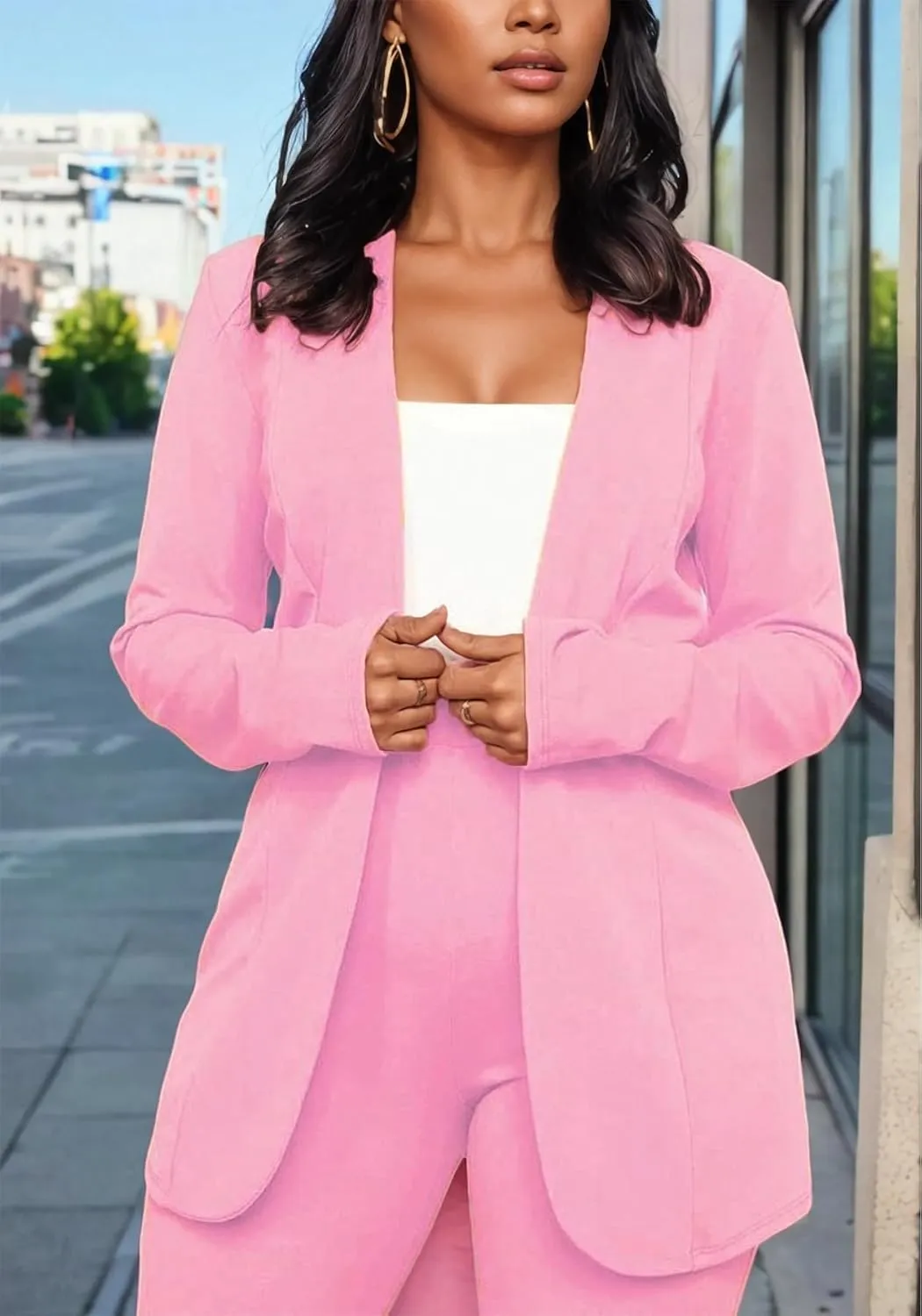 Vakkest Womens Suits 2 Piece Set Business Formal Outfit Casual Long Sleeve Blazer and Office Work Pencil Pants Dressy