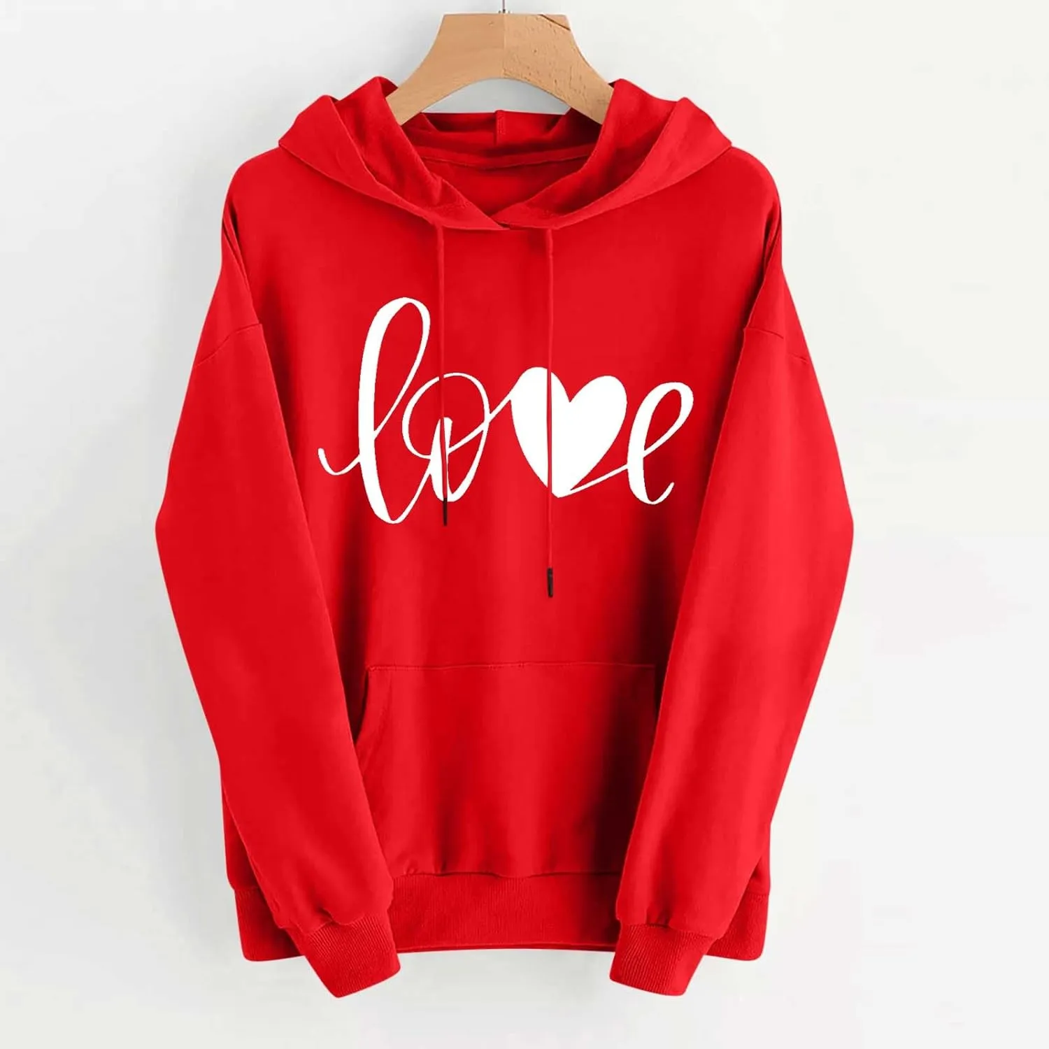 Valentines Shirt for Women Causal Heart Print Graphic Hoodies Long Sleeve Oversized Tops Plus Size Hooded Sweatshirts