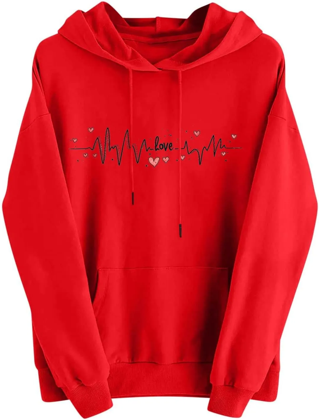 Valentines Shirt for Women Causal Heart Print Graphic Hoodies Long Sleeve Oversized Tops Plus Size Hooded Sweatshirts