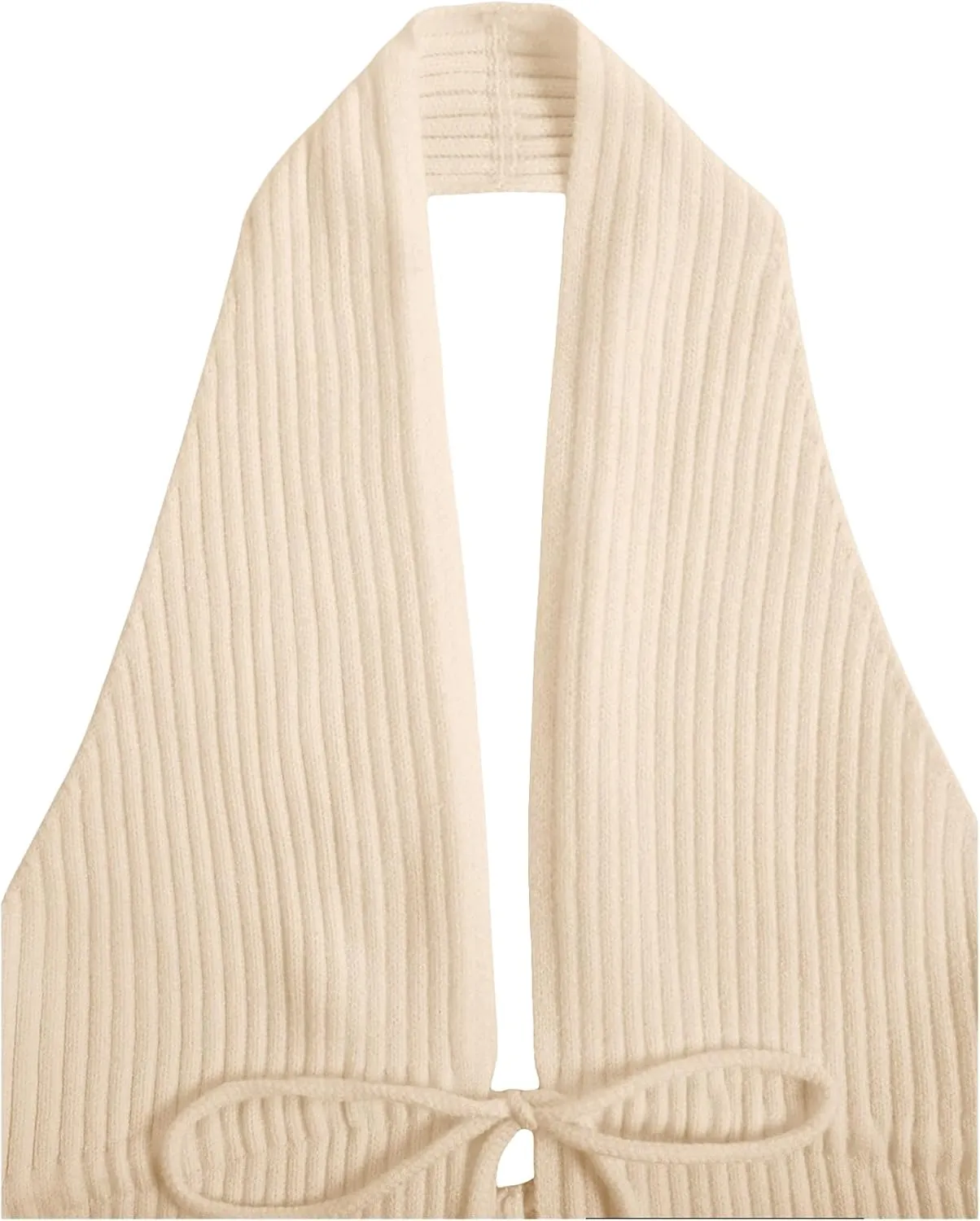 Verdusa Women's Old Money Halter Tops Bow Tie Front Backless Deep V Neck Split Knit Vest Trendy