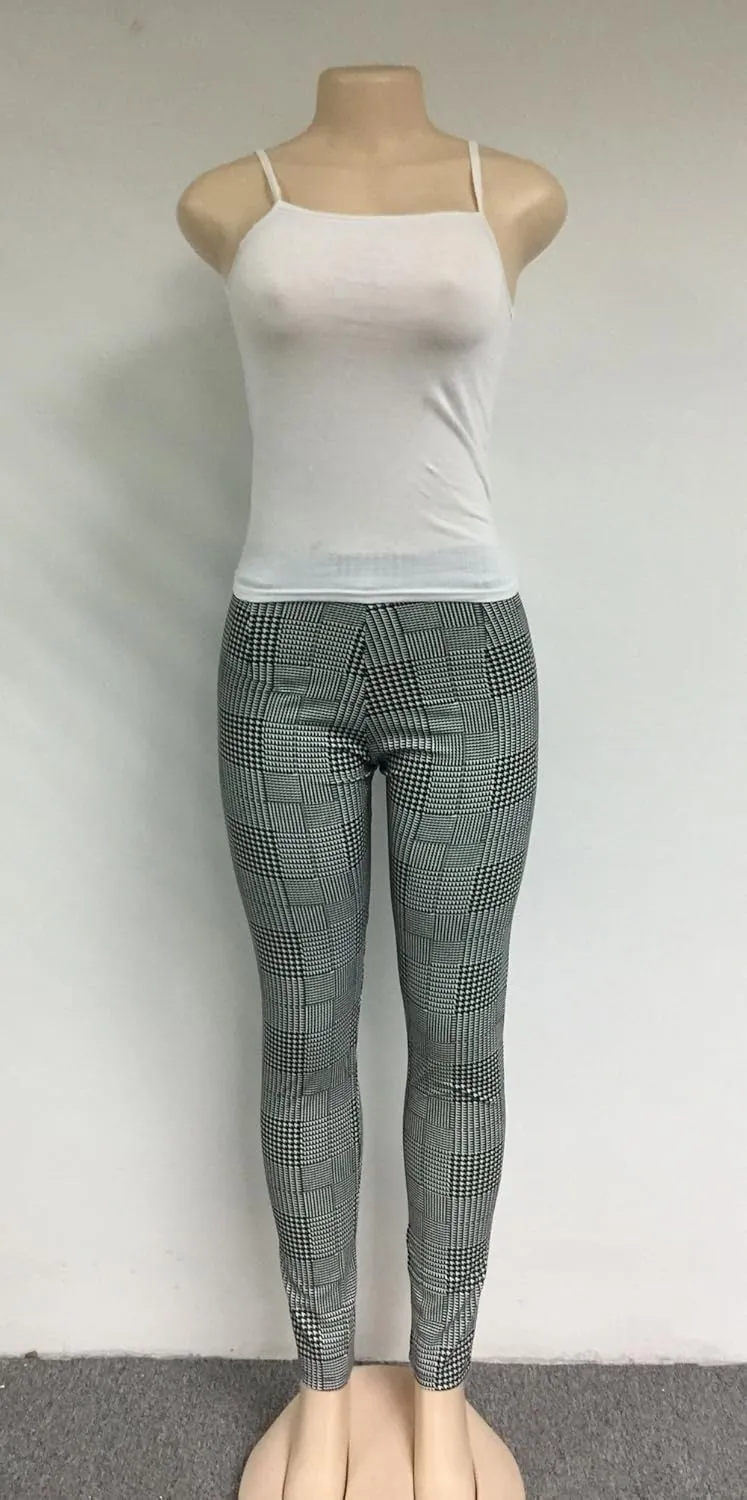 VERWIN Long Sleeve Plaid Tops and High Waist Skinny Pants Houndstooth Cardigan Pants Set Outfit 3 Sets