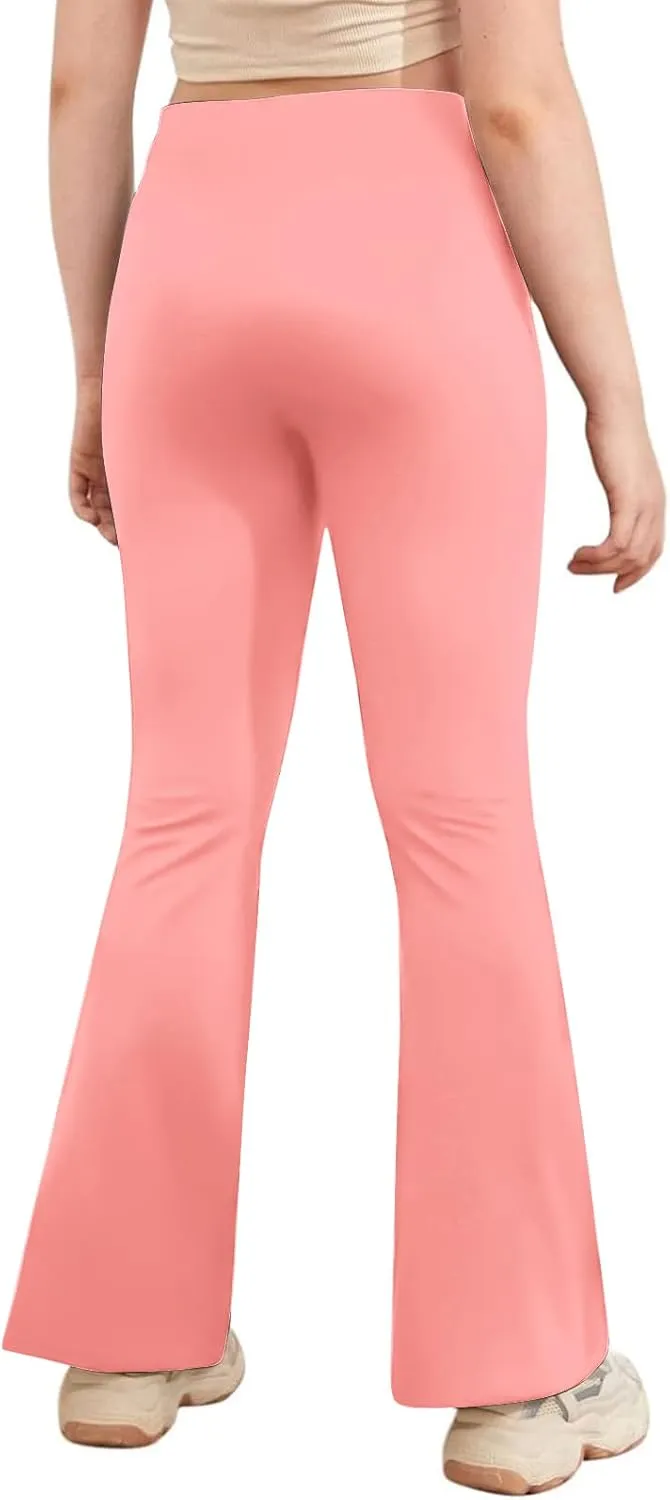 viehunt Girls High Waisted Flare Leggings Crossover Cute Wide Leg Solid Full Length Yoga Pants with Pockets