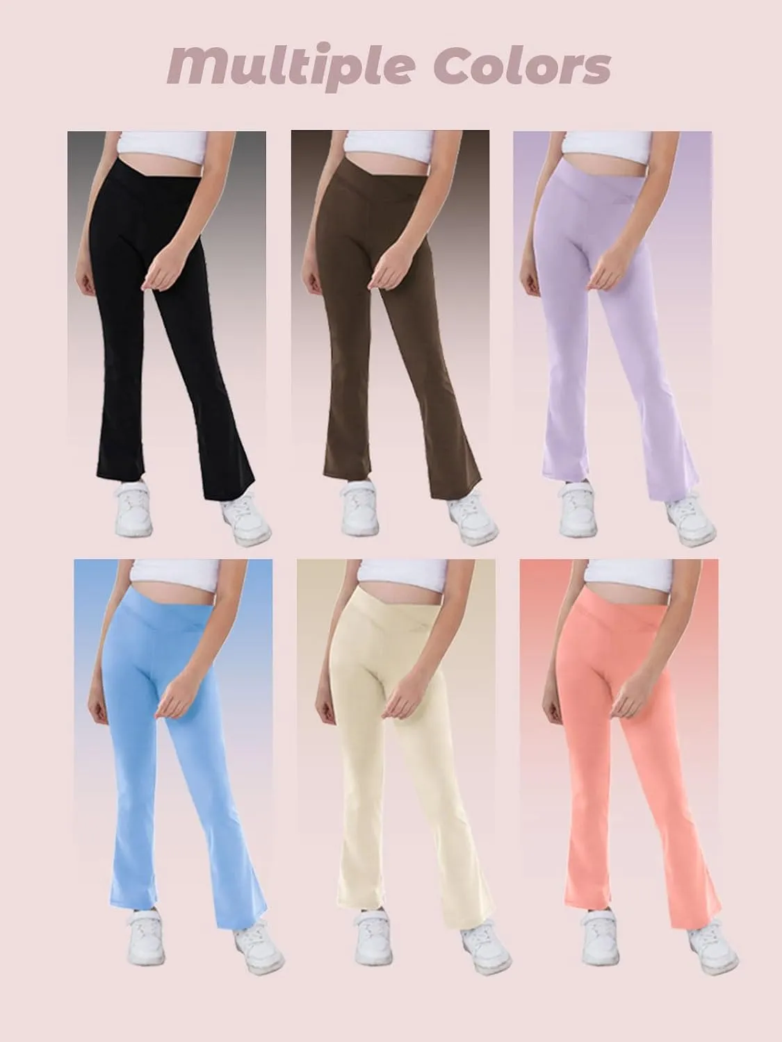viehunt Girls High Waisted Flare Leggings Crossover Cute Wide Leg Solid Full Length Yoga Pants with Pockets