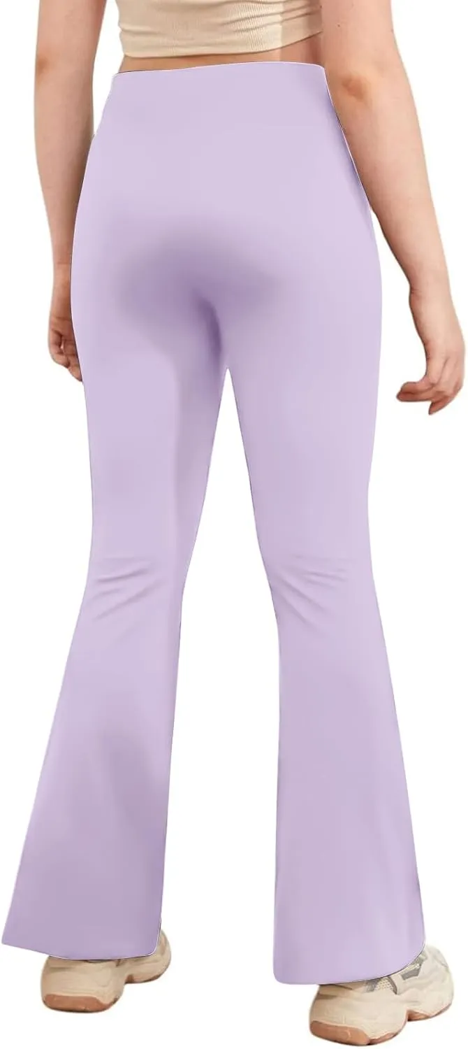 viehunt Girls High Waisted Flare Leggings Crossover Cute Wide Leg Solid Full Length Yoga Pants with Pockets