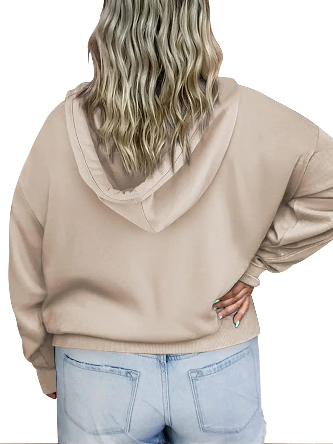 VISLILY Women's-Plus-Size-Hoodies Buttons Collar Hooded Sweatshirts Drawstring Pullover Tops with Kangaroo Pocket XL-4XL