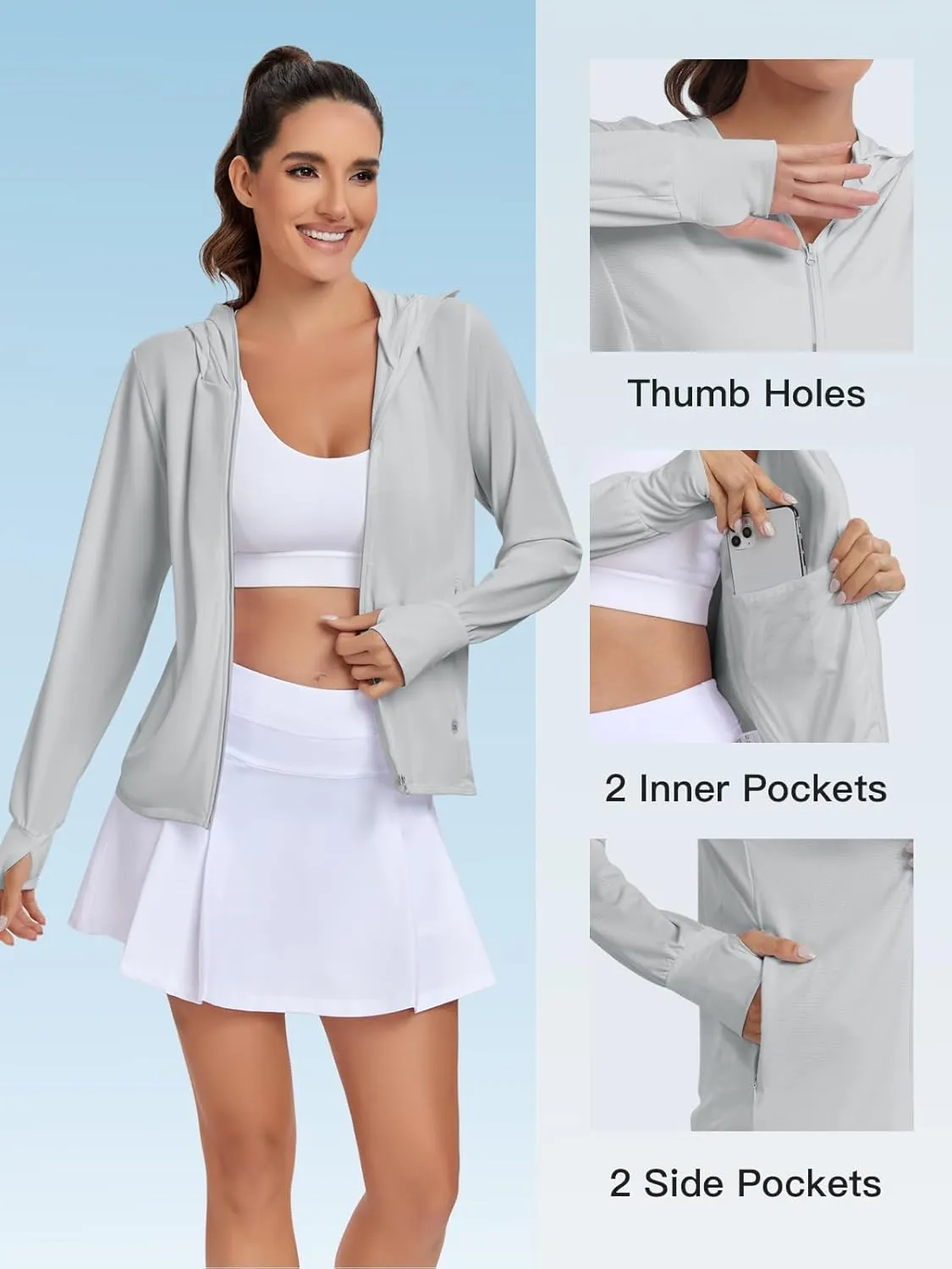 VUTRU Women's UPF 50  Sun Protection Hoodie Jacket Lightweight Long Sleeve Sun Shirt UV Hoodie with Pocket