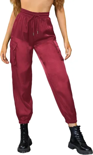 WDIRARA Women's Sheer Mesh High Waisted Straight Leg Cargo Pants with Pockets