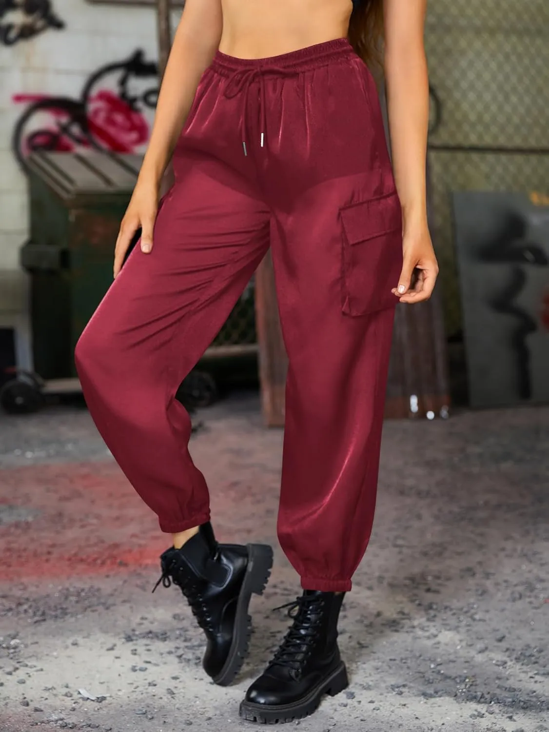 WDIRARA Women's Sheer Mesh High Waisted Straight Leg Cargo Pants with Pockets