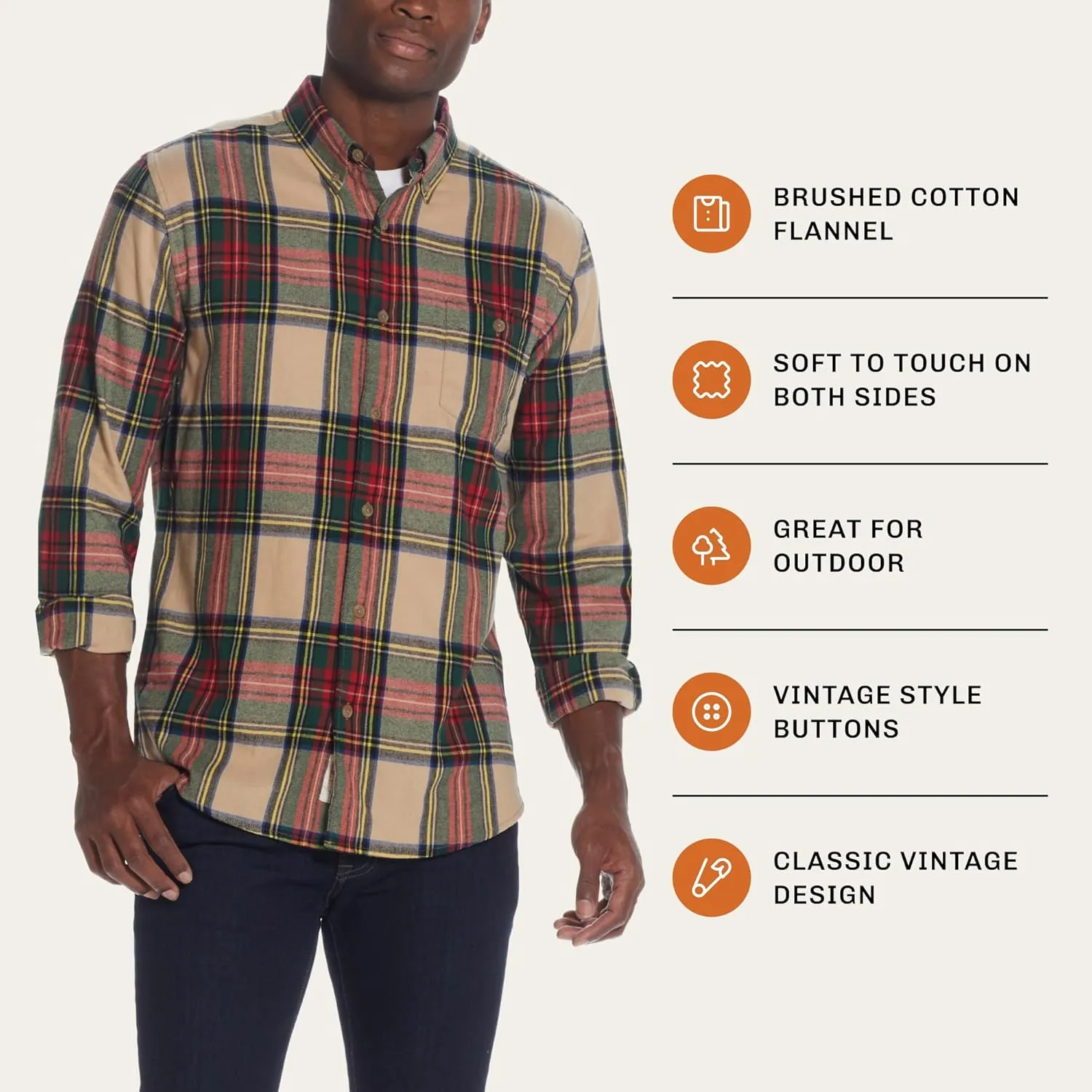 Weatherproof Vintage Mens Casual Soft Brushed Plaid Button-Down Flannel Shirt