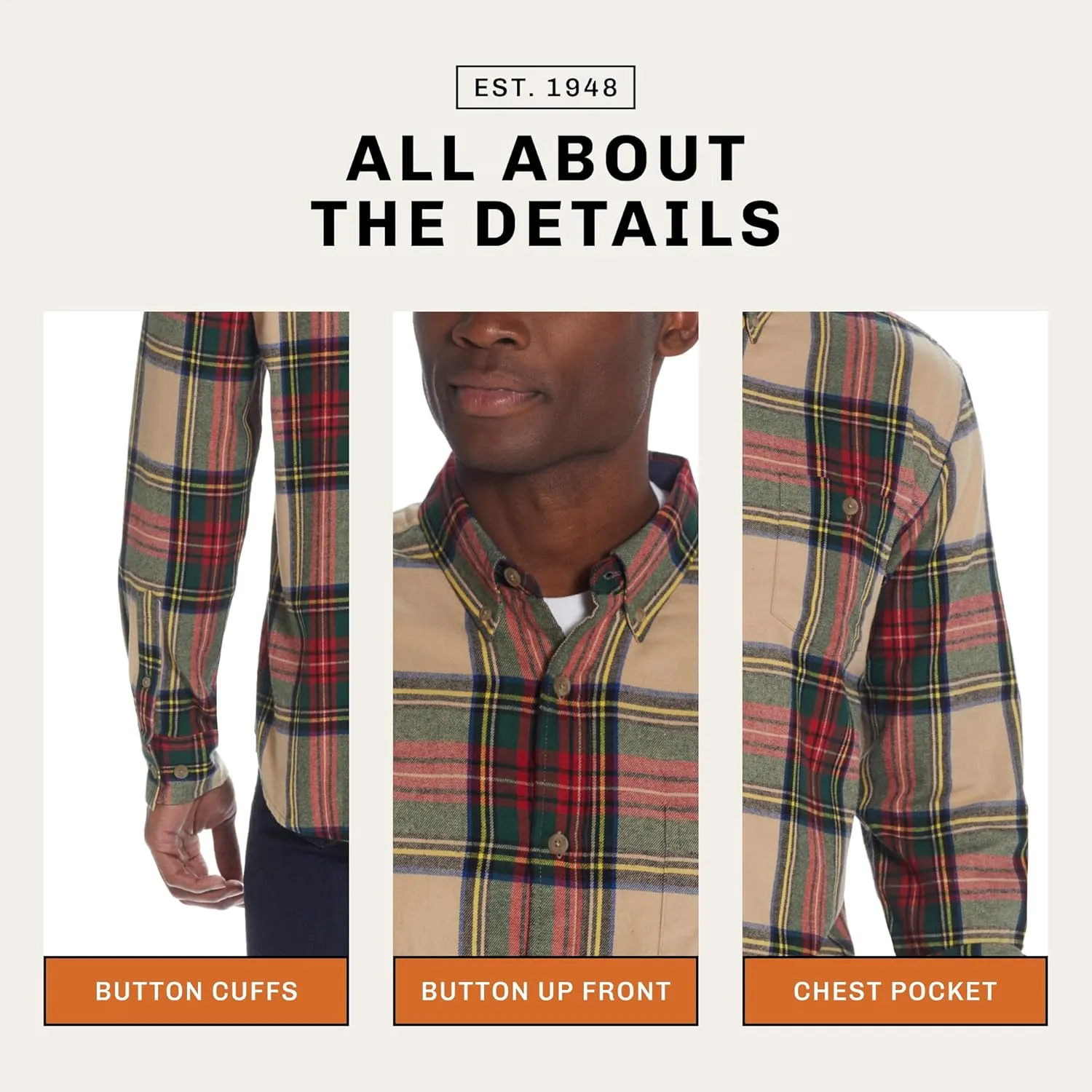 Weatherproof Vintage Mens Casual Soft Brushed Plaid Button-Down Flannel Shirt