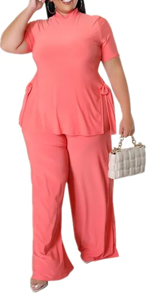 Wide Leg 2 Piece Outfits for Women Sweatsuit Sexy Short Sleeve Split Shirt Pant Set Casual Tracksuits