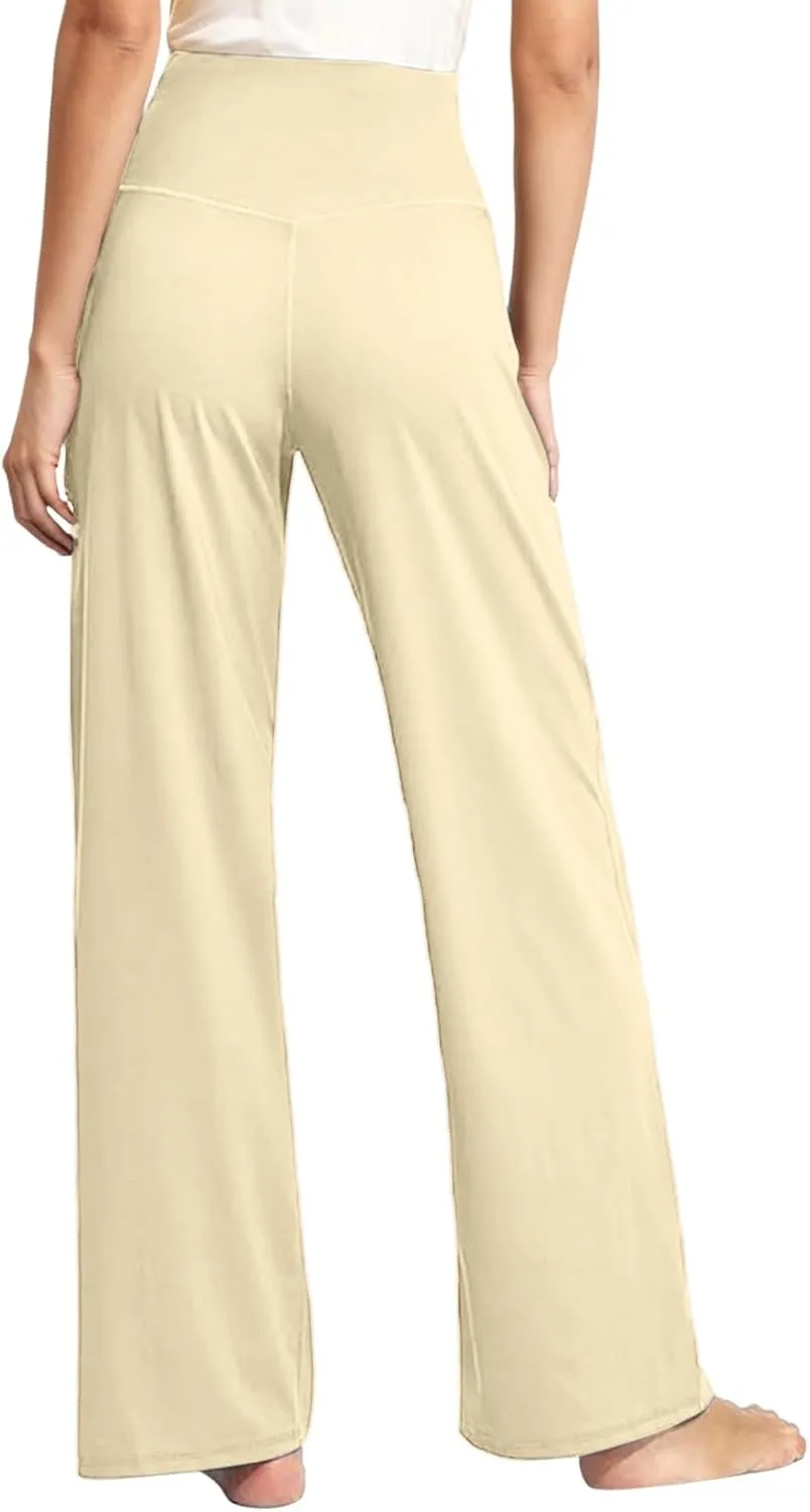 Wide Leg Yoga Pants for Women High Waist Loose Fit Comfy Pajama Pants Stretch Open Bottom Workout Athletic Trousers