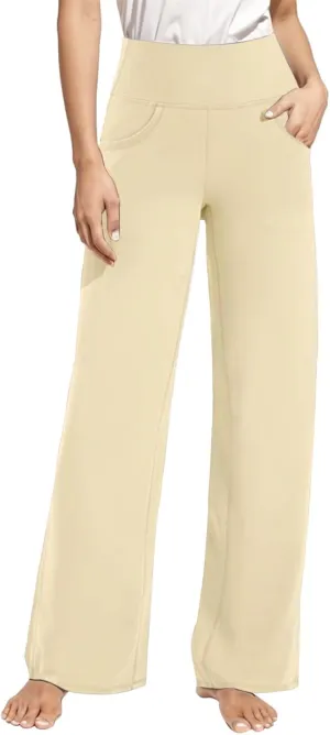 Wide Leg Yoga Pants for Women High Waist Loose Fit Comfy Pajama Pants Stretch Open Bottom Workout Athletic Trousers
