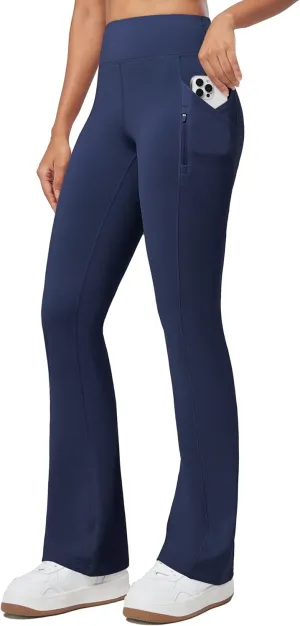 Willit Women's Fleece Lined Pants Thermal Leggings Winter Bootcut Yoga Pants Zipper Pockets Flare High Waist Water Resistant