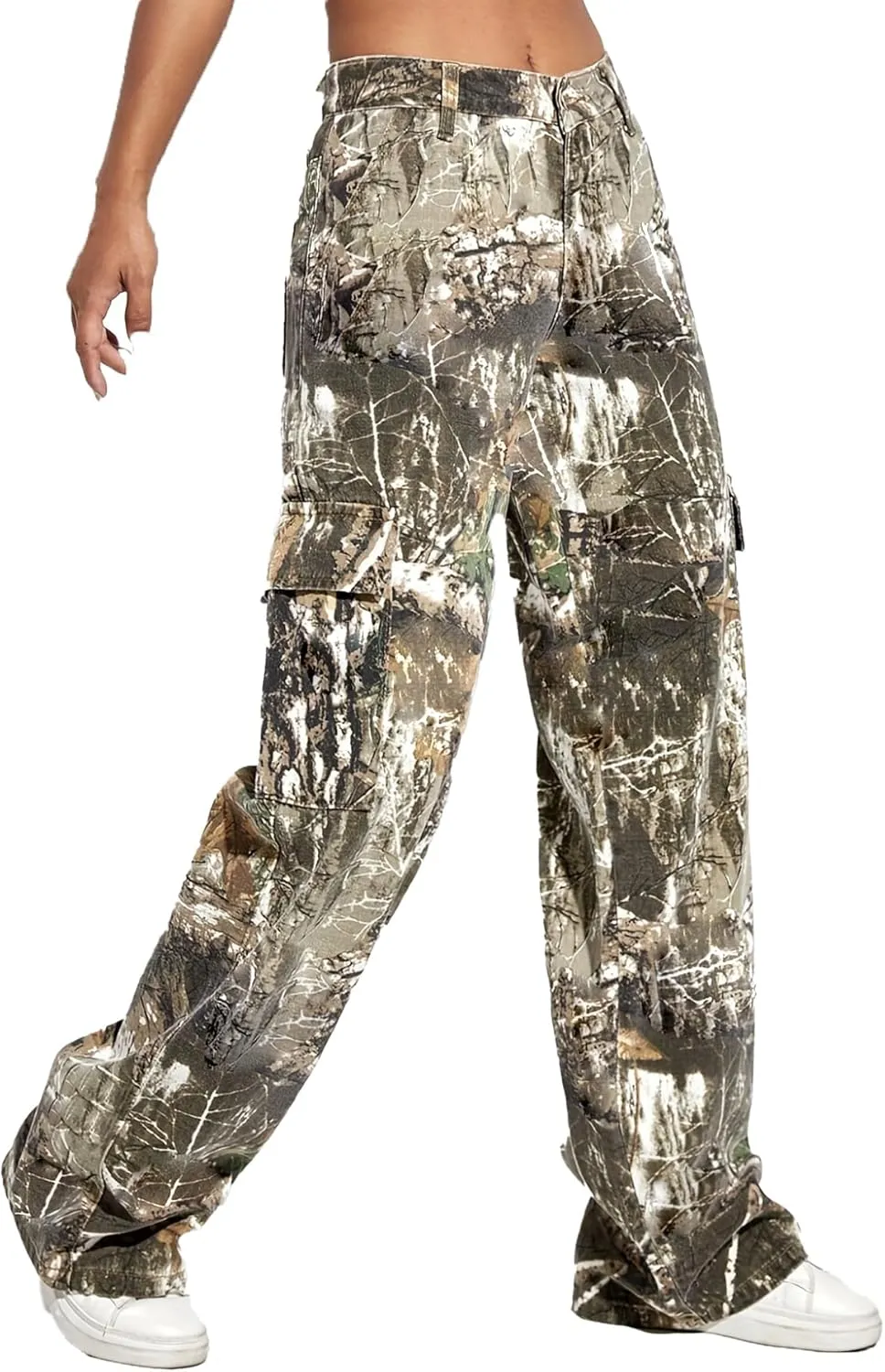 Women Camo Cargo Pants High Waist Baggy Wide Leg Camouflage Army Fatigue Joggers Trousers Slim Fit Pocket Sweatpants